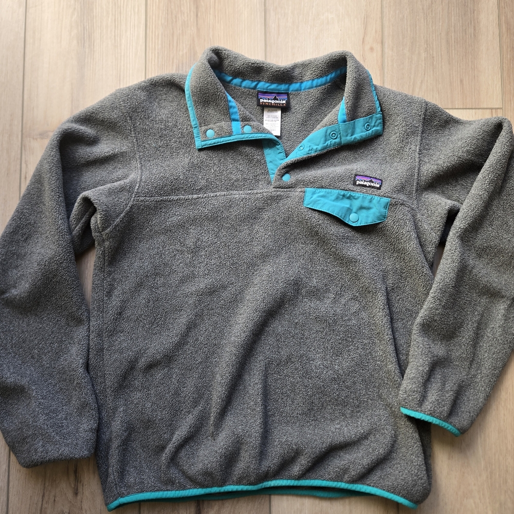 Patagonia‎ Men’s Gray Fleece Pullover with Teal Trim
